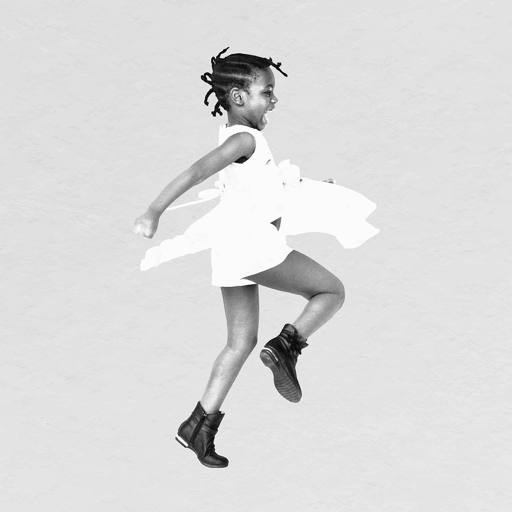 African girl collage element, black and white vector