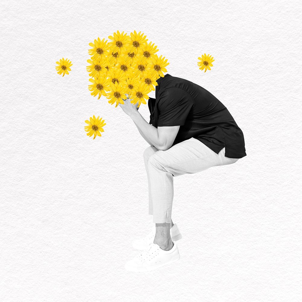 Flower collage collage element, sunflower man psd