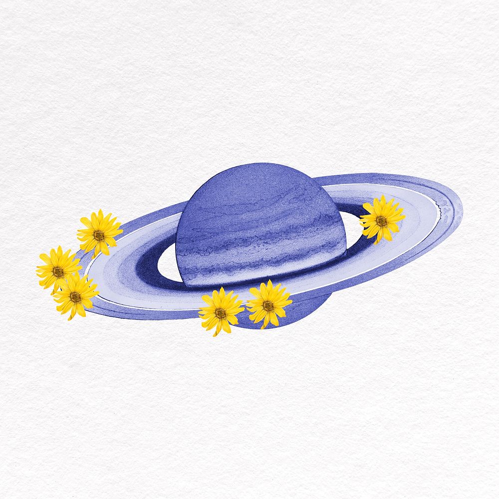 Aesthetic purple Saturn clipart, flower planet design psd