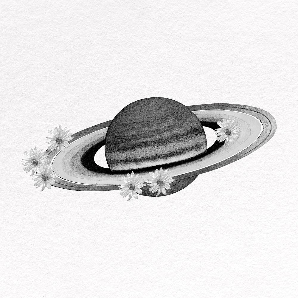 Gray Saturn clipart, planet design psd