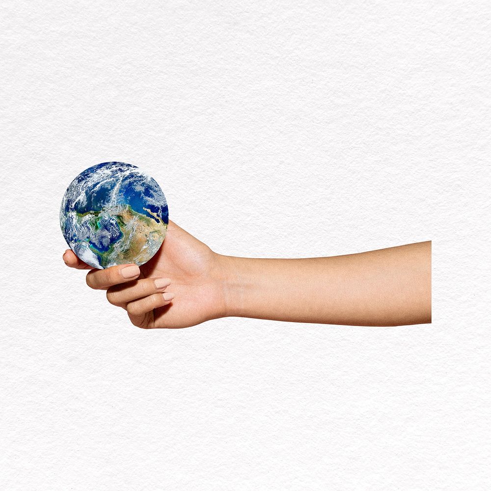 Hand holding globe collage element, earth design