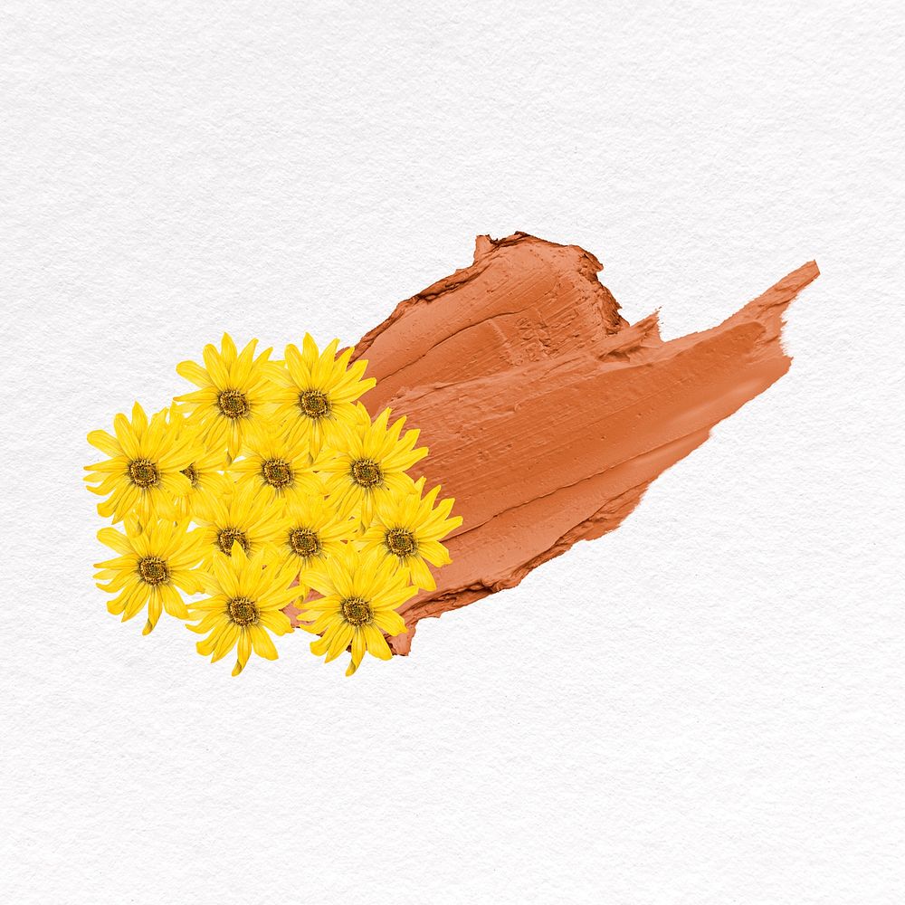 Sunflower collage element, brown brush stroke design