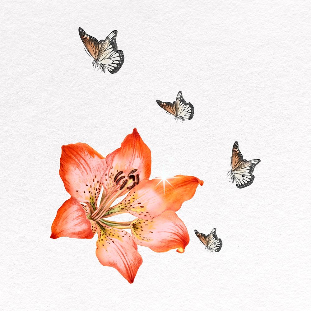 Red lily mixed media, butterfly design
