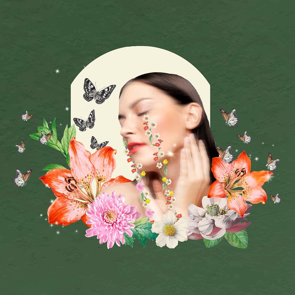 Floral woman collage element, self care design vector