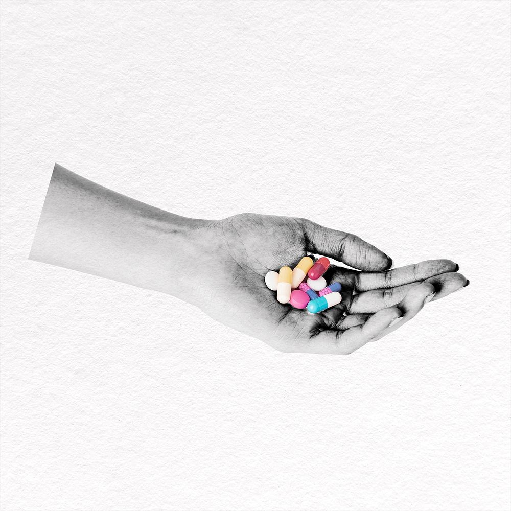 Antidepressants collage element, helping hand design