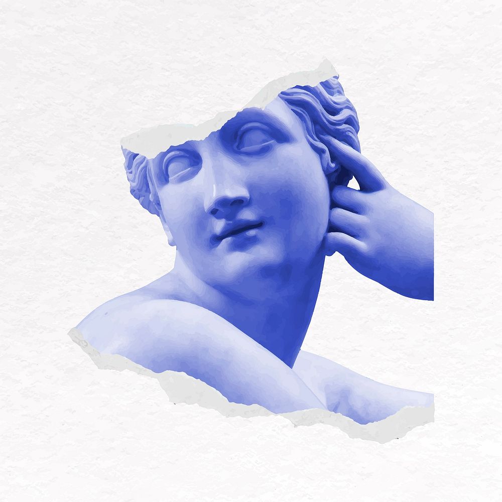 Statue collage element, blue ripped paper design vector