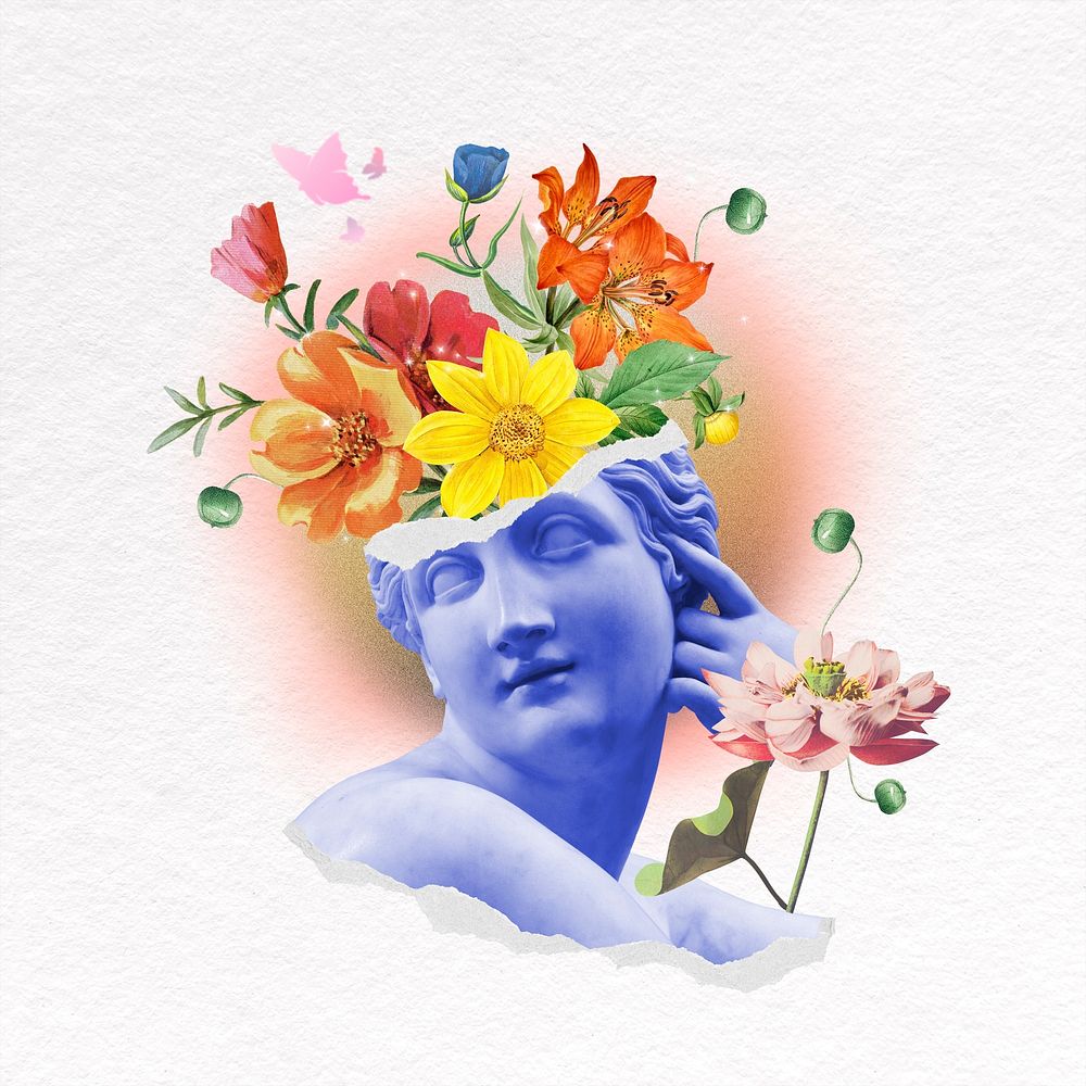 Flower head statue  mixed media design