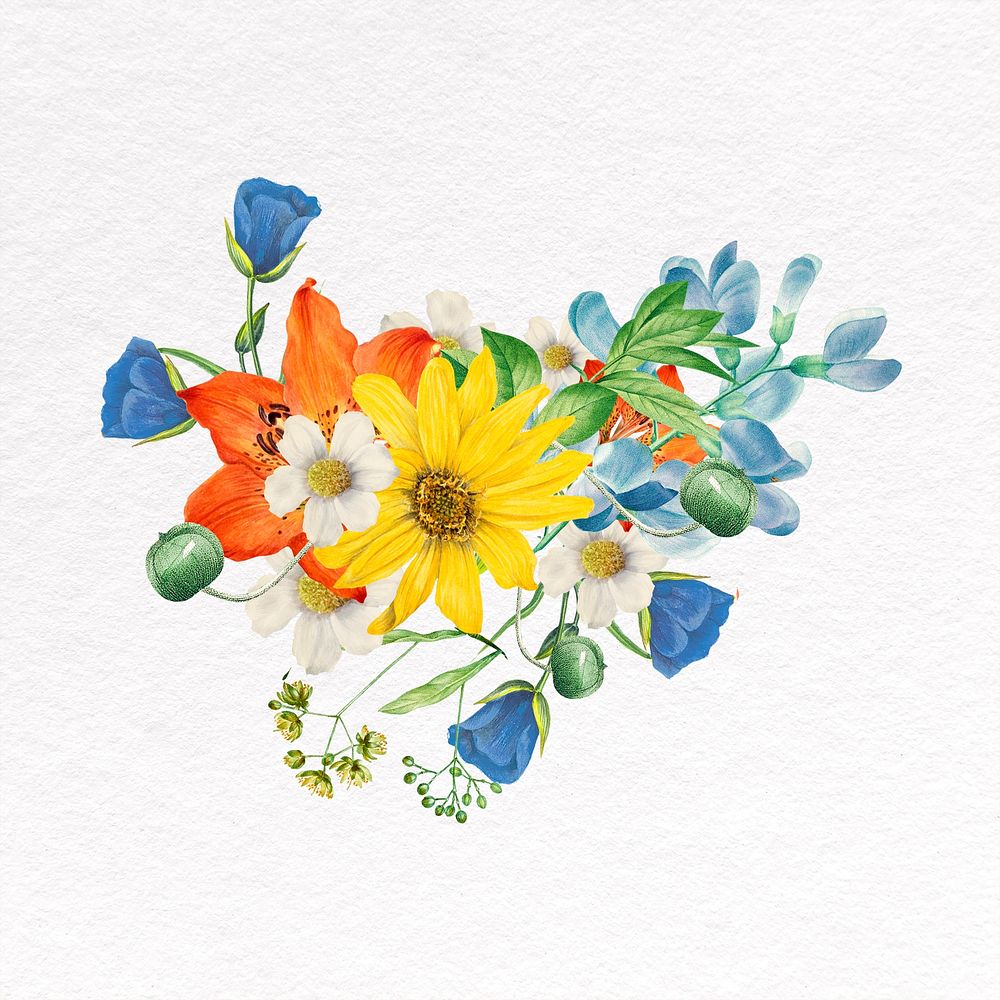 Colorful flower bouquet  clipart, botanical design psd