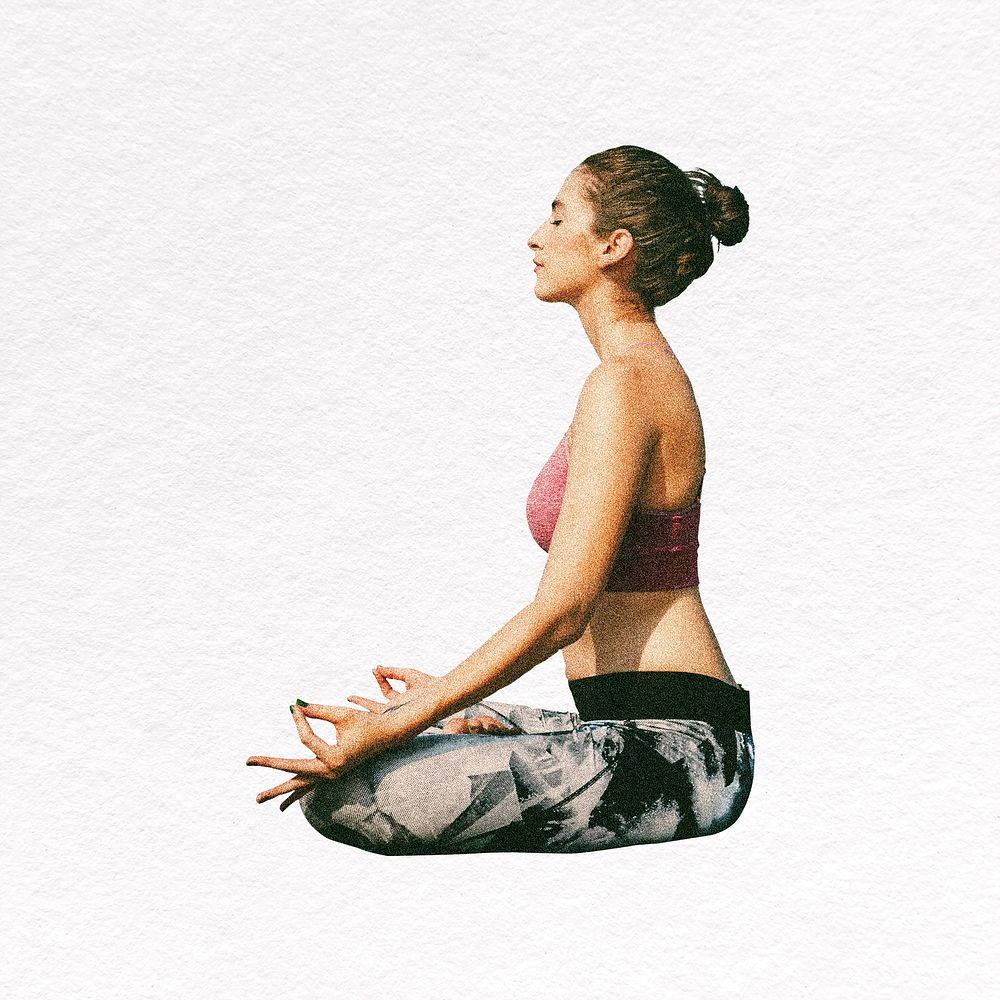 Woman doing yoga collage element, mindfulness design