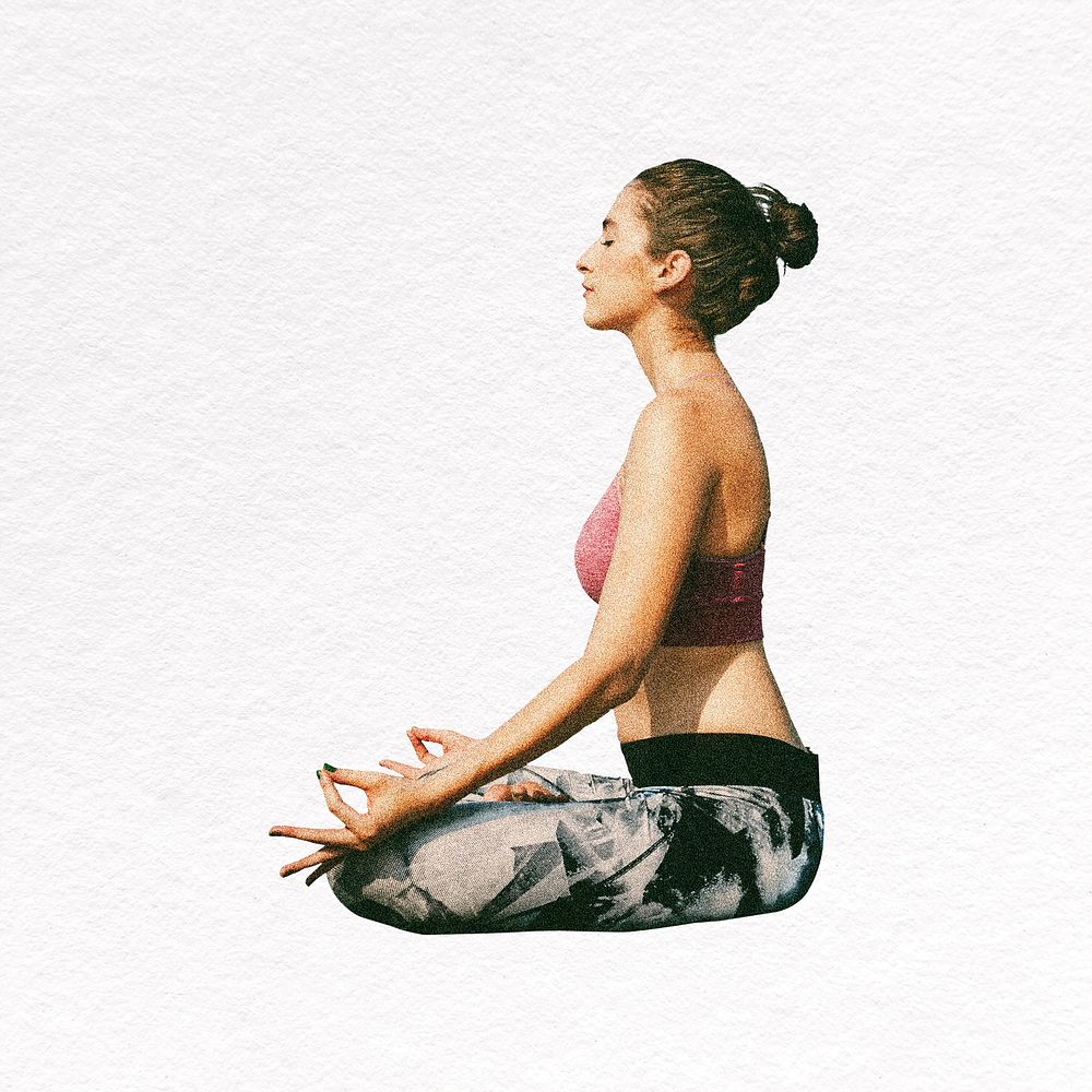 Woman doing yoga collage element, mindfulness psd