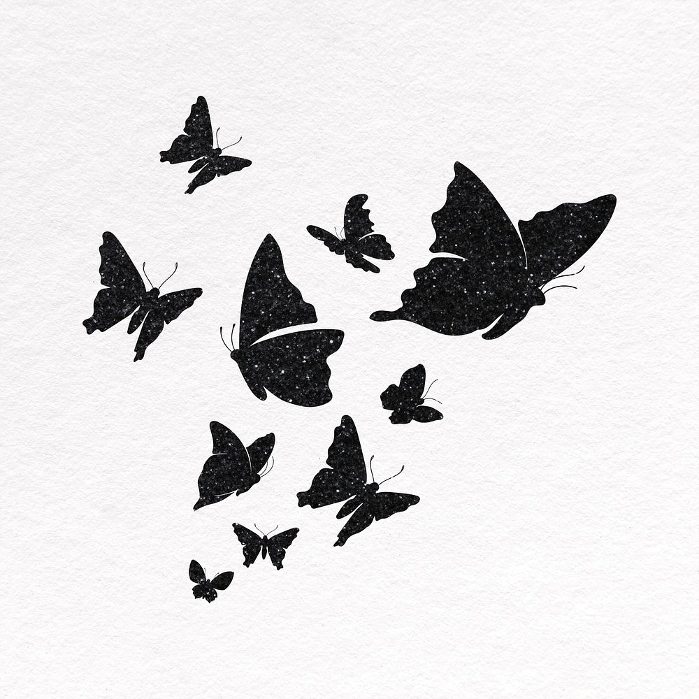 Black butterflies collage element, freedom psd