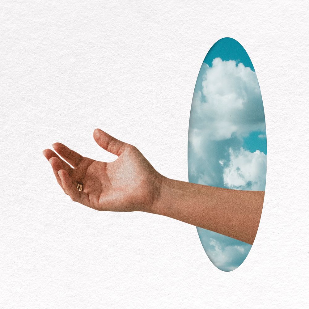 Sky mirror collage element, hand mixed media design