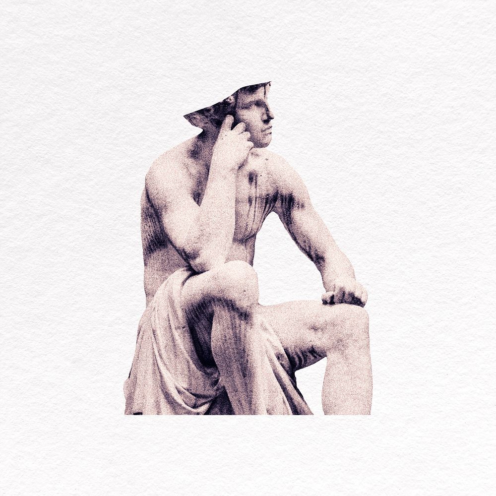 Thinking statue clipart, vintage design psd