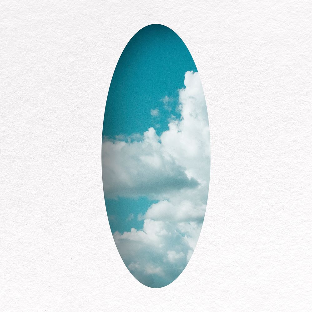 Blue sky reflection mirror collage element, oval design