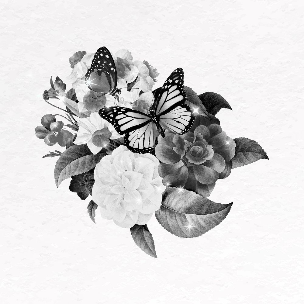 Gray flower clip art, botanical illustration vector