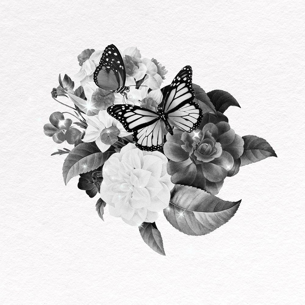 Gray flower clipart, botanical illustration design