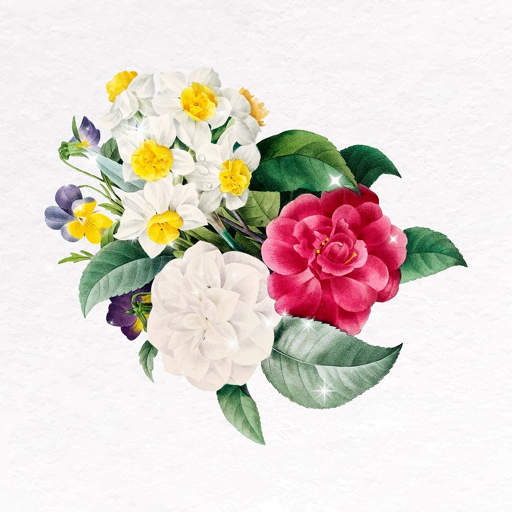 Flower bouquet clip art, botanical illustration vector
