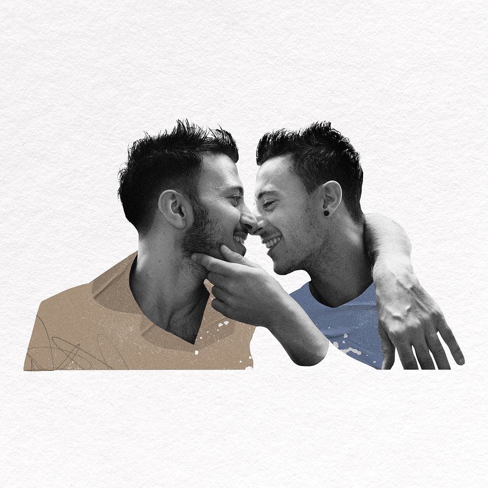 Gay kissing collage element, LGBT lovers psd