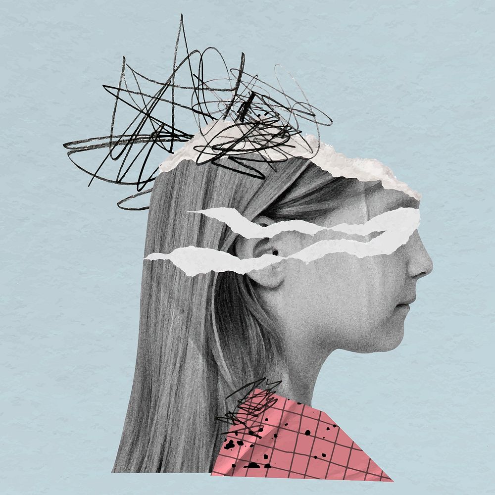Schoolgirl collage element, mental health in children design vector