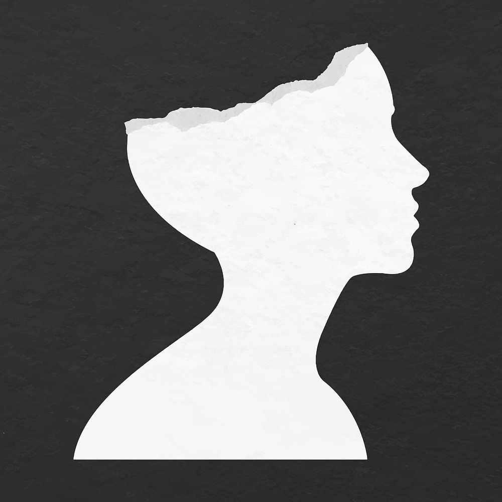 White silhouette head clip art, torn paper design vector