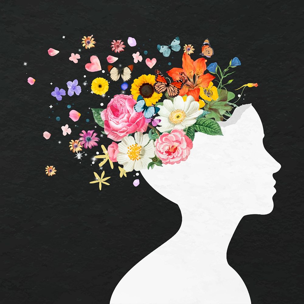 Flower head collage element, white silhouette design vector