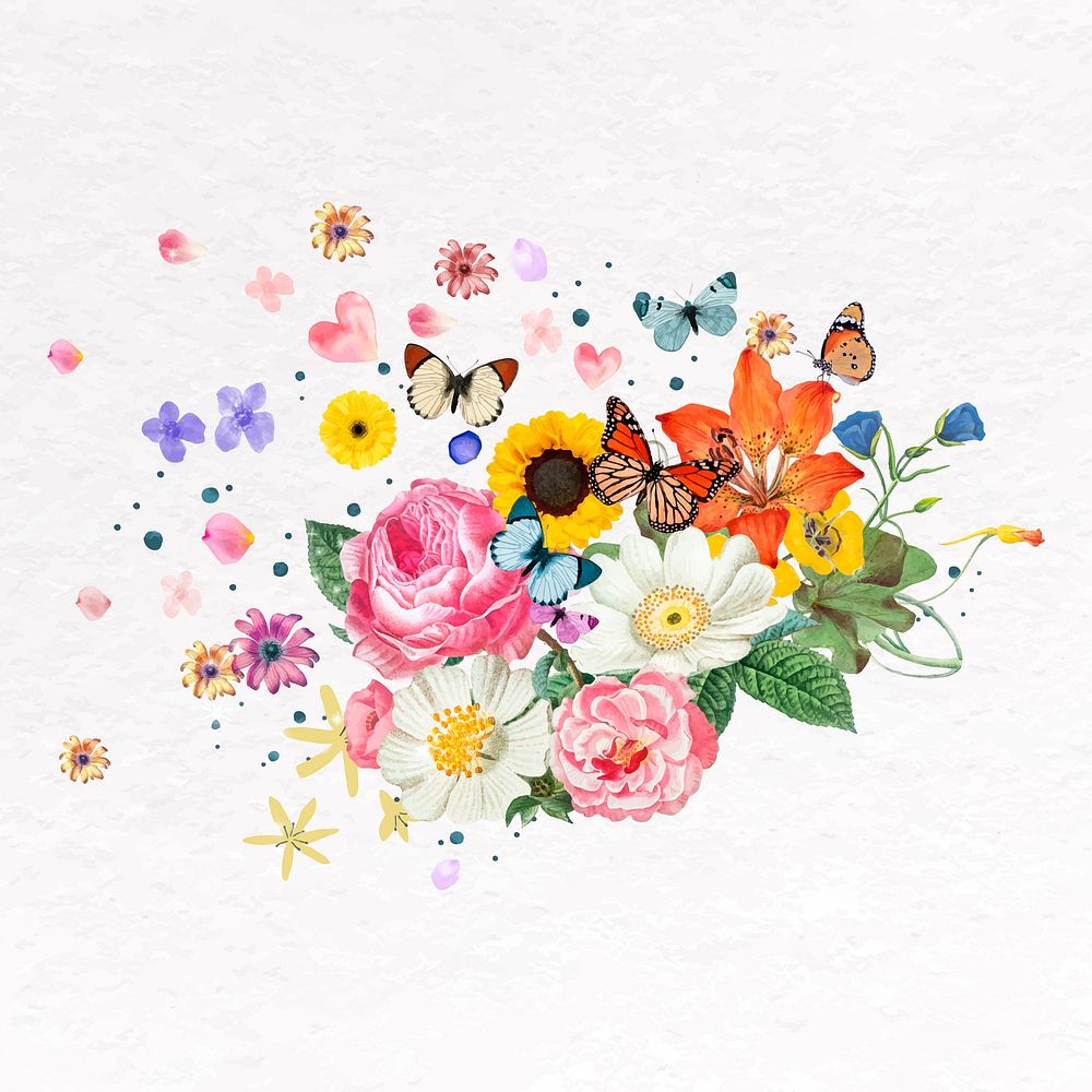Floral bouquet collage element, botanical illustration vector