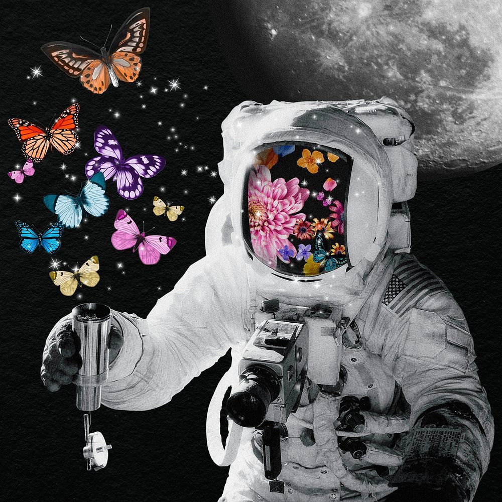 Astronaut collage element, outer space mixed media illustration psd