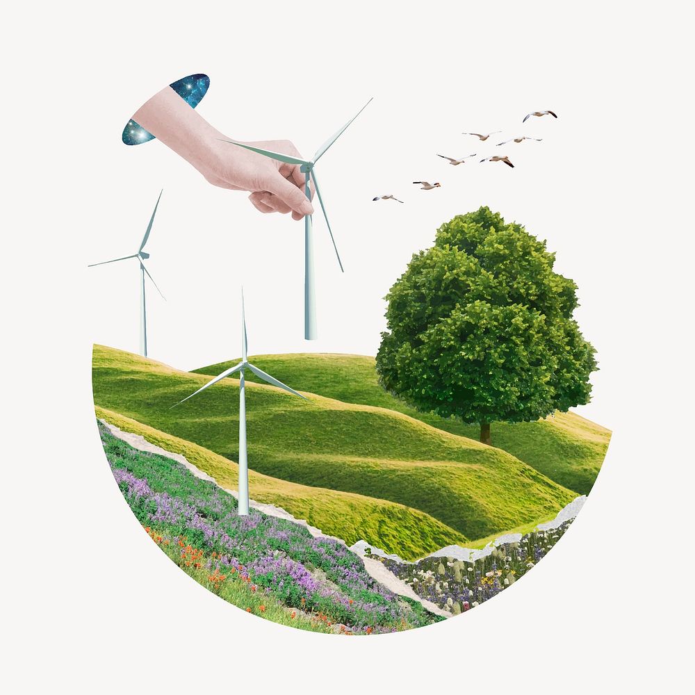 Green environment badge, clean energy design vector