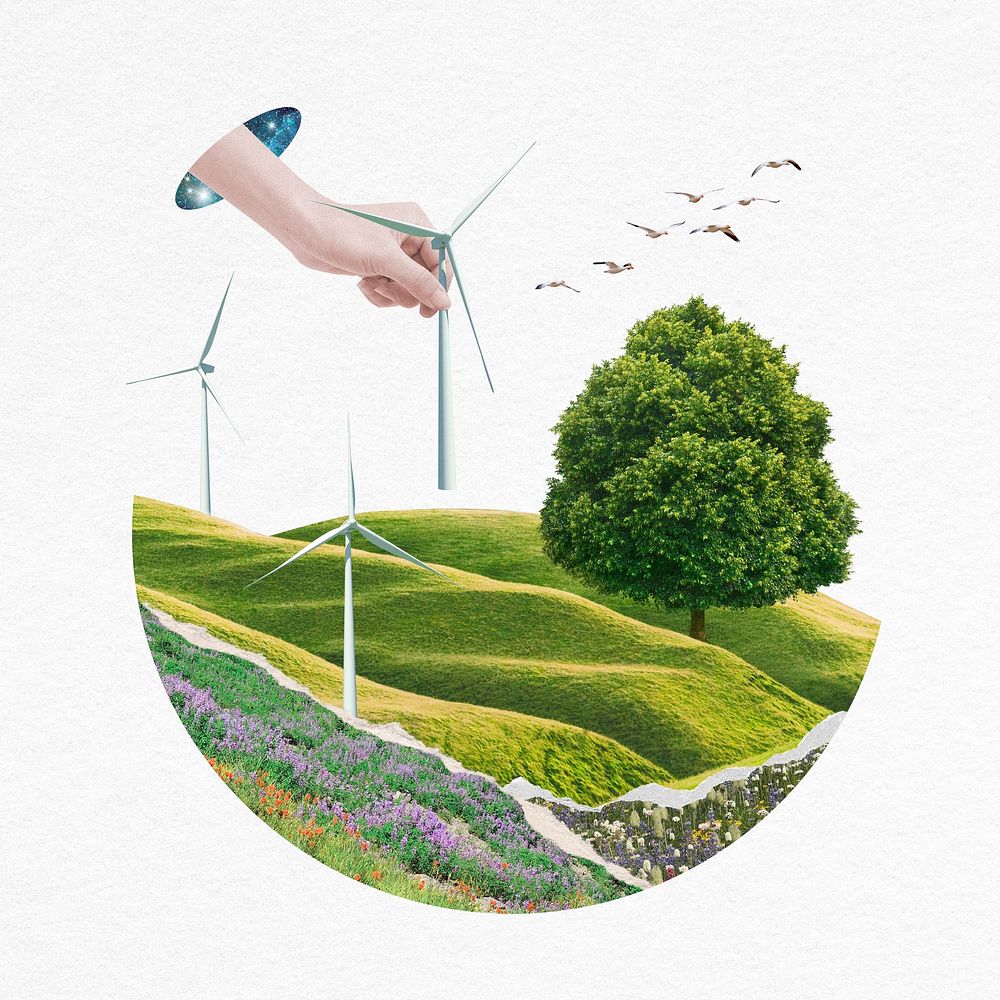 Green environment badge, clean energy design psd