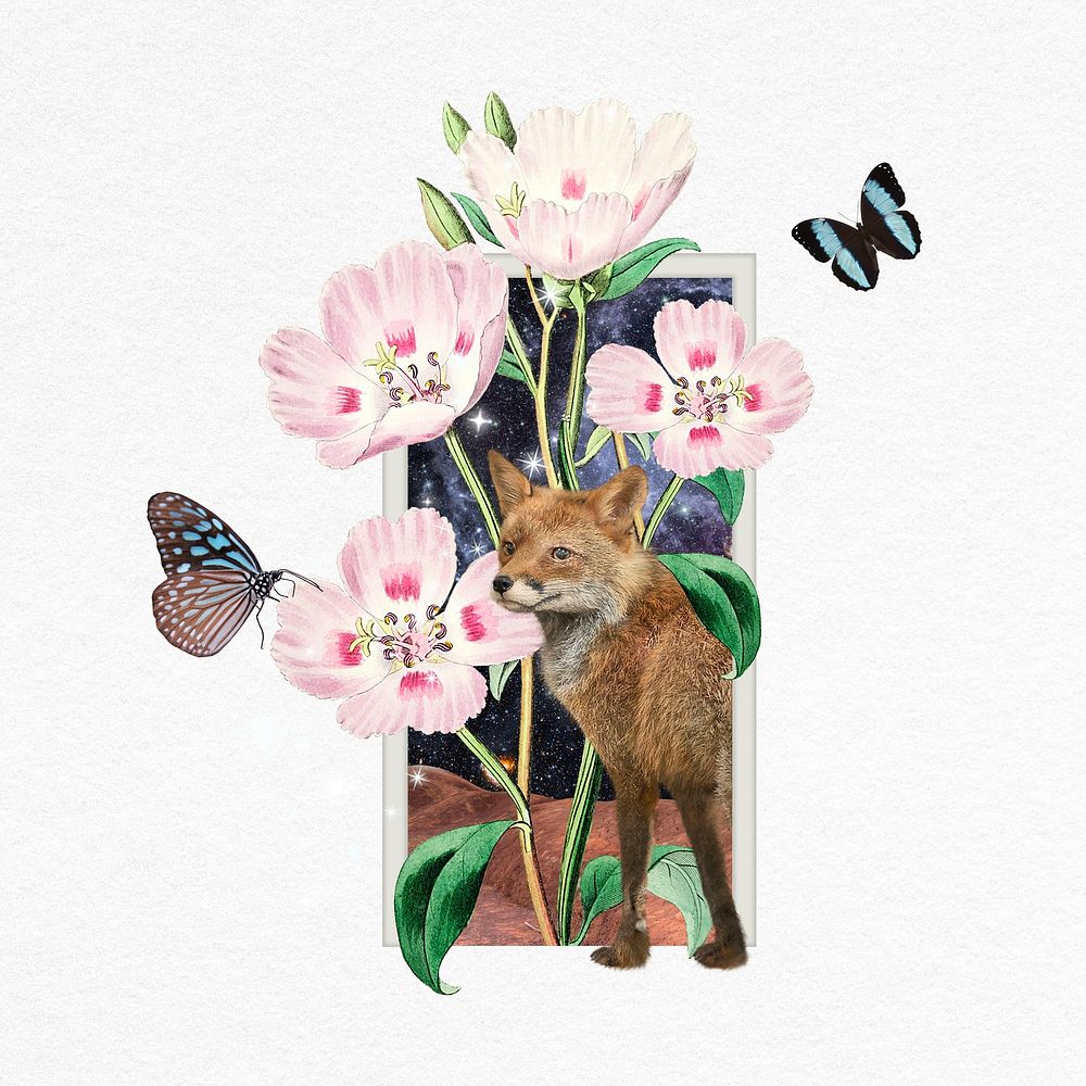 Floral fox, surreal escapism badge