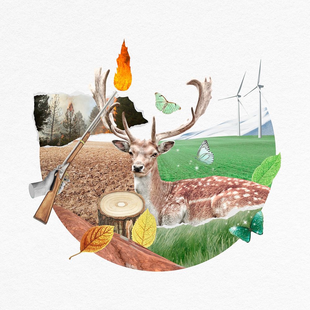 Deer hunting mixed media badge, nature & environment collage design