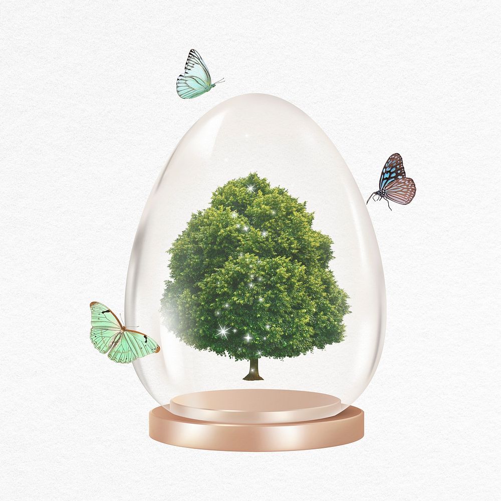 Nature aesthetic, tree protected in dome psd