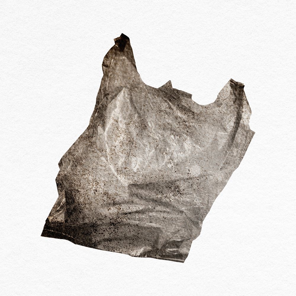Black plastic bag collage element, environment & trash management psd