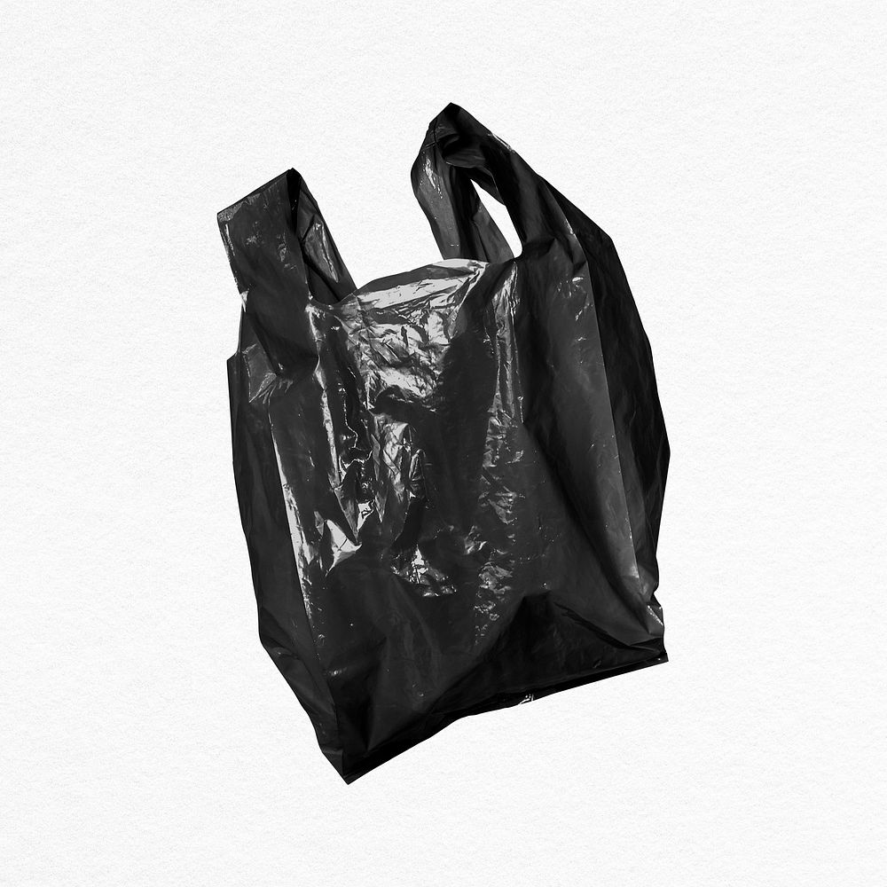 Black plastic bag collage element, environment & trash management psd