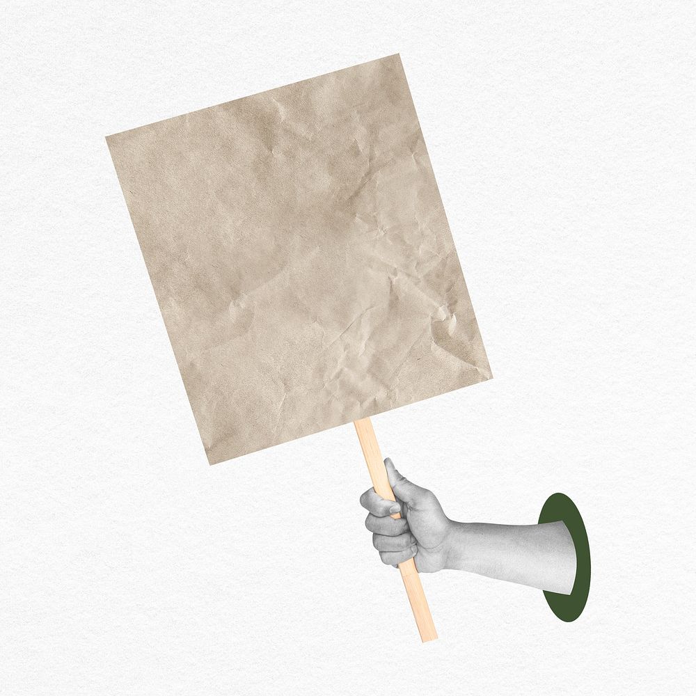 Protester holding sign collage element, mixed media psd