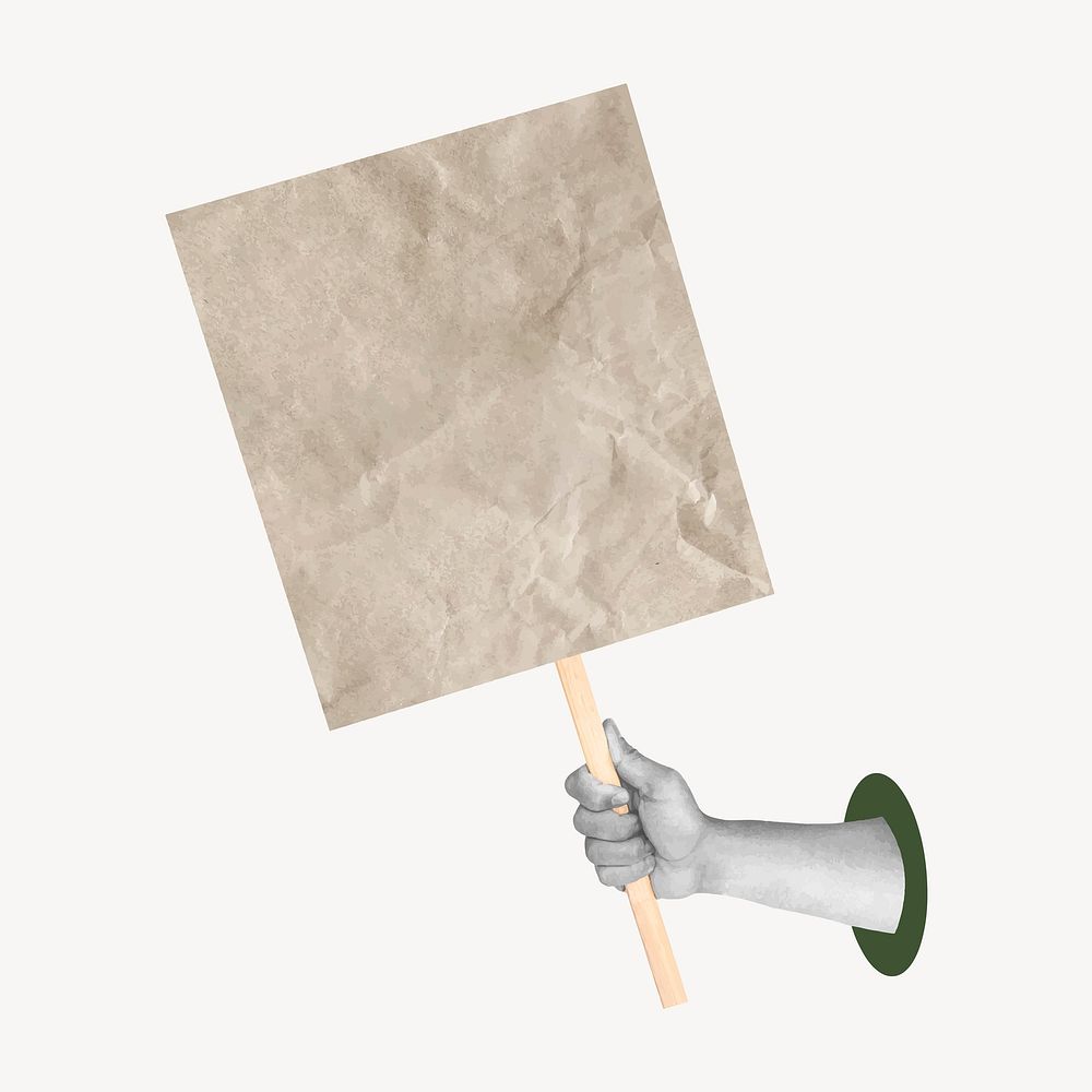 Protester holding sign collage element, mixed media vector