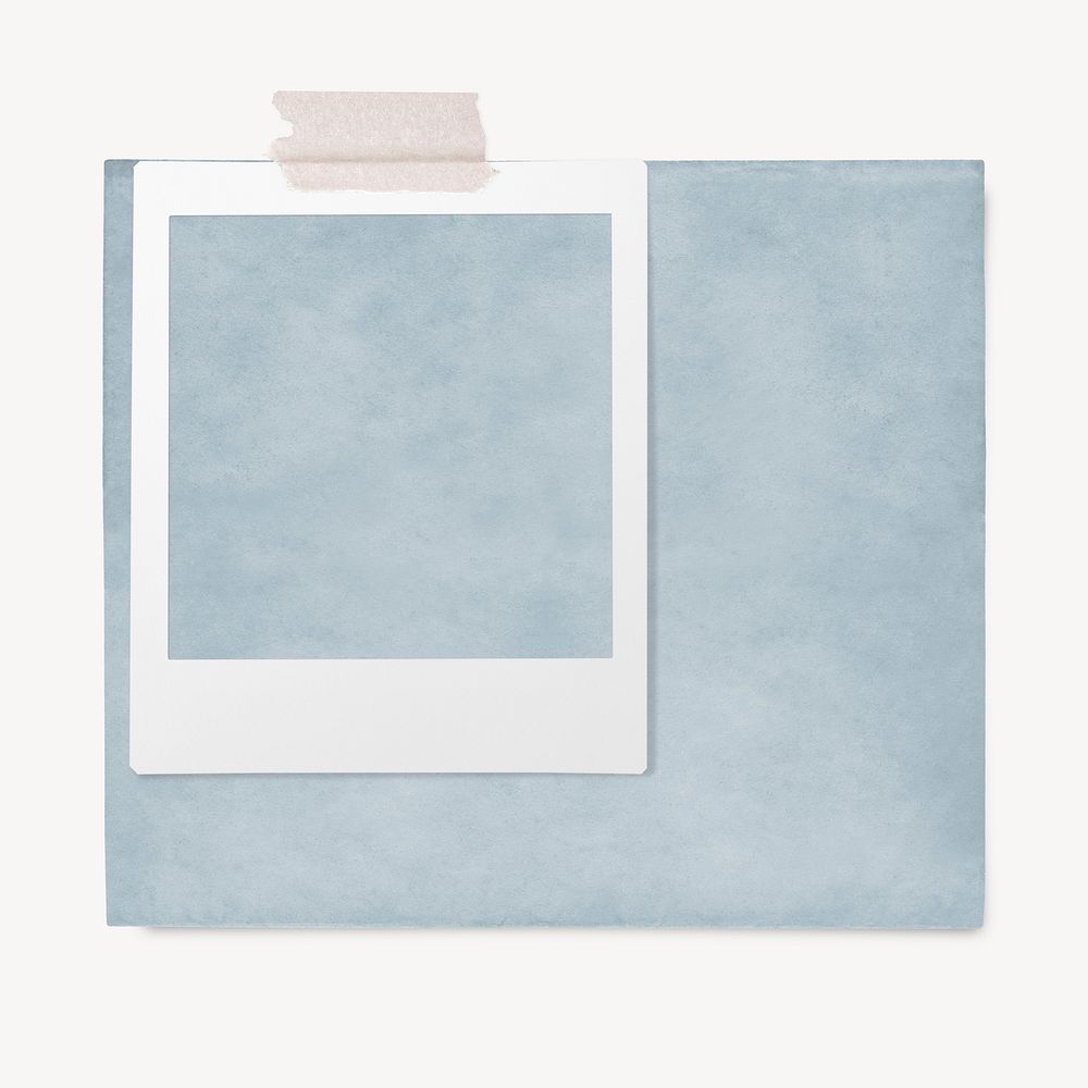 Instant photo frame collage element, blue paper psd