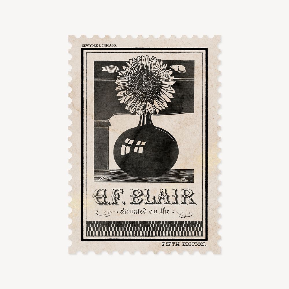 Postage stamp mockup vintage flower motif psd