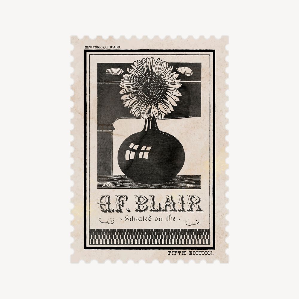 Retro flower post stamp ephemera collage element vector 