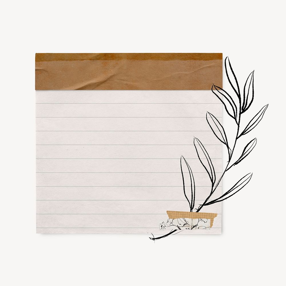 Aesthetic lined paper note with line art leaf