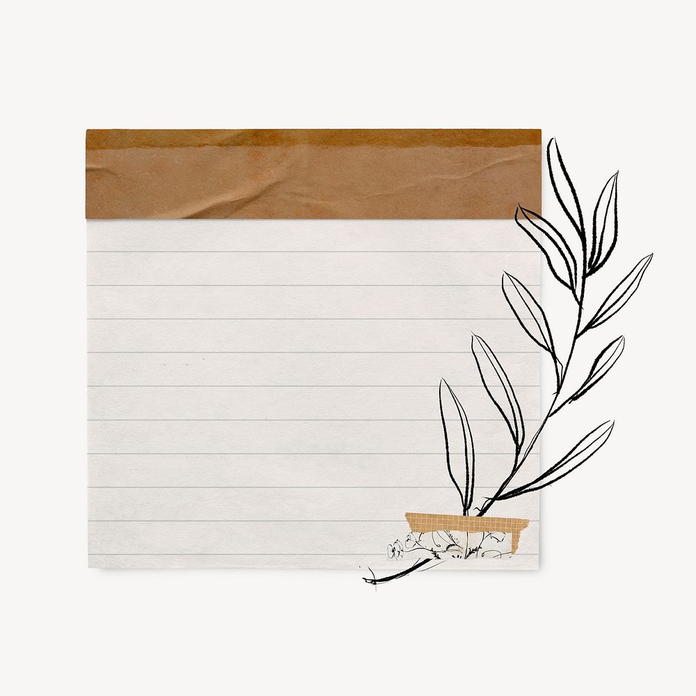 Aesthetic lined paper note with line art leaf psd