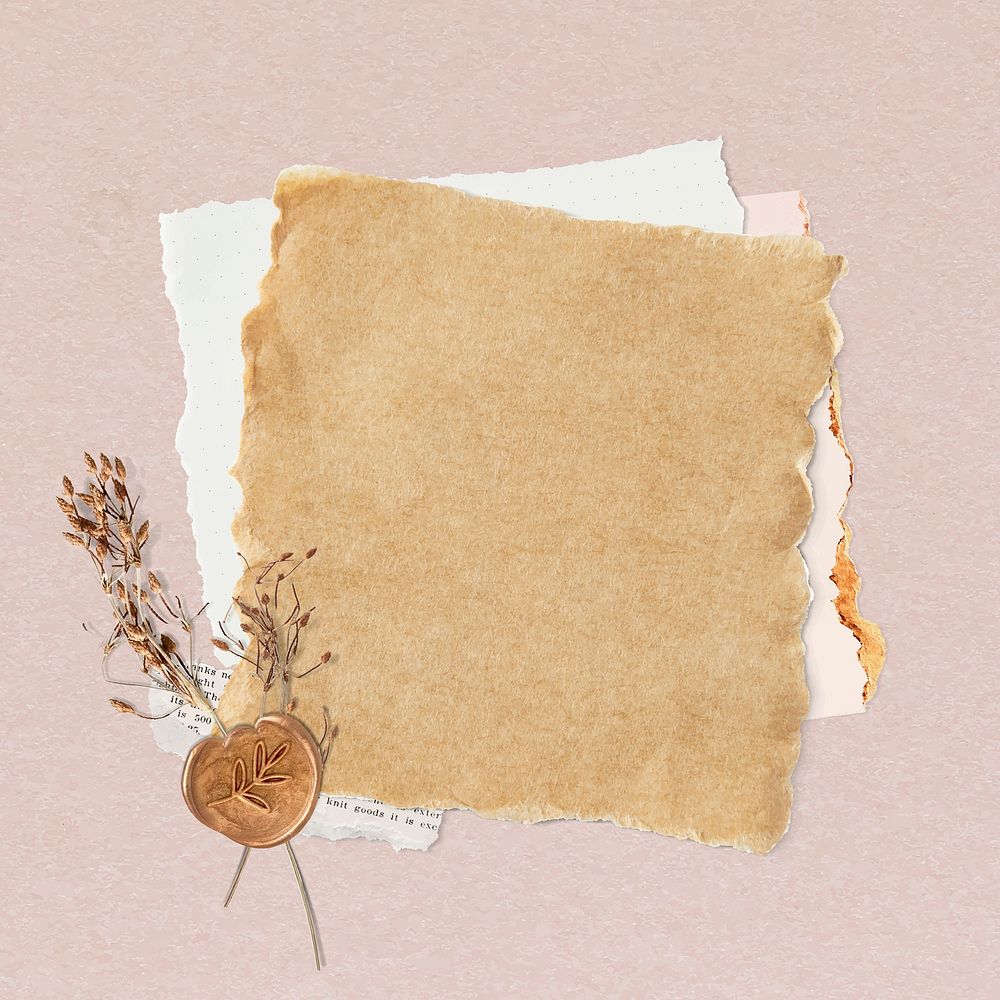 Aesthetic torn beige paper collage