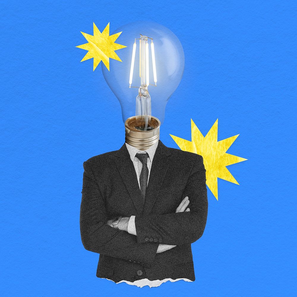 Business man with light bulb head, fresh idea concept psd