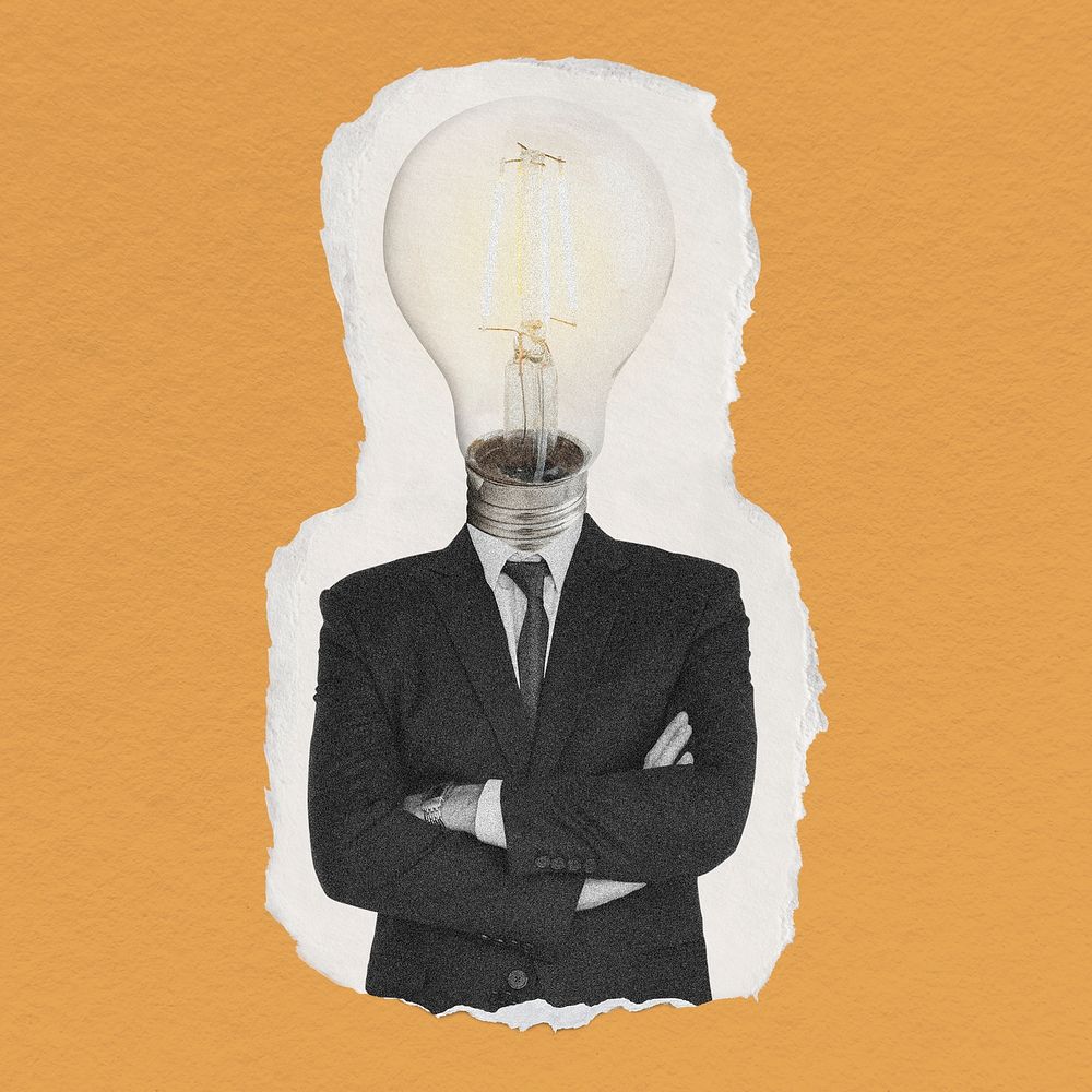 Business man with light bulb head, fresh idea concept psd