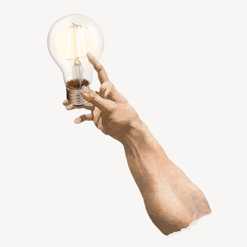 Hand with light bulb, idea and electricity conservation concept vector