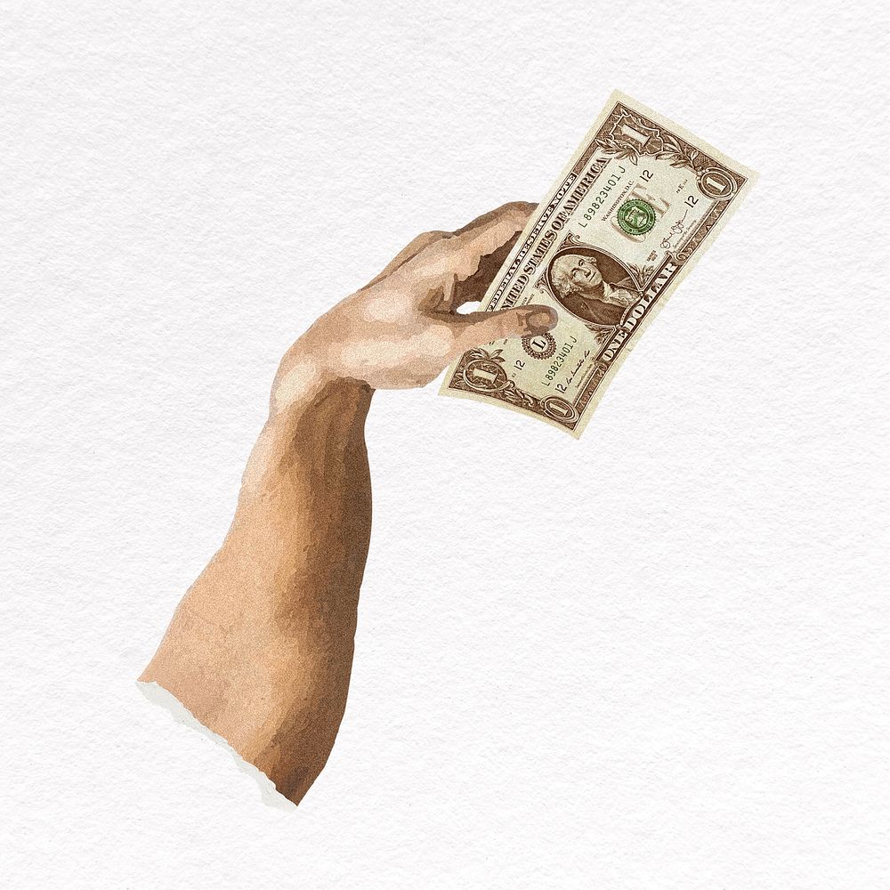 Hand carrying dollar bill psd