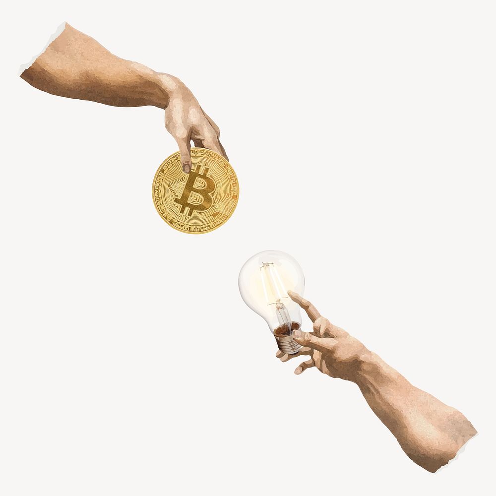Bitcoin exchanging light bulb, cryptocurrency and ideas concept vector