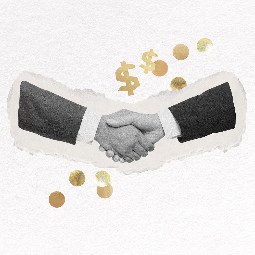 Handshake, business deal and partnership collage element psd