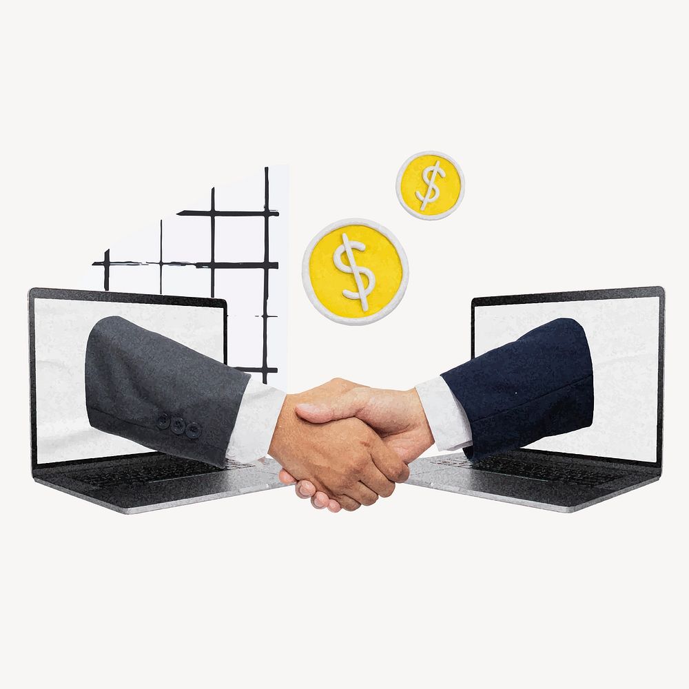Handshake, online business deal and partnership vector