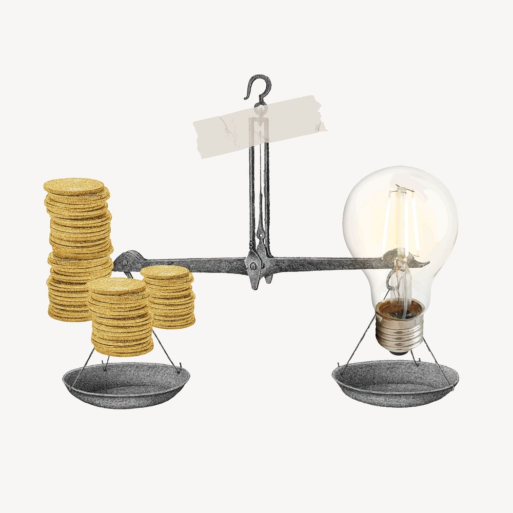 Bulb and coins on scale, ideas make money concept vector
